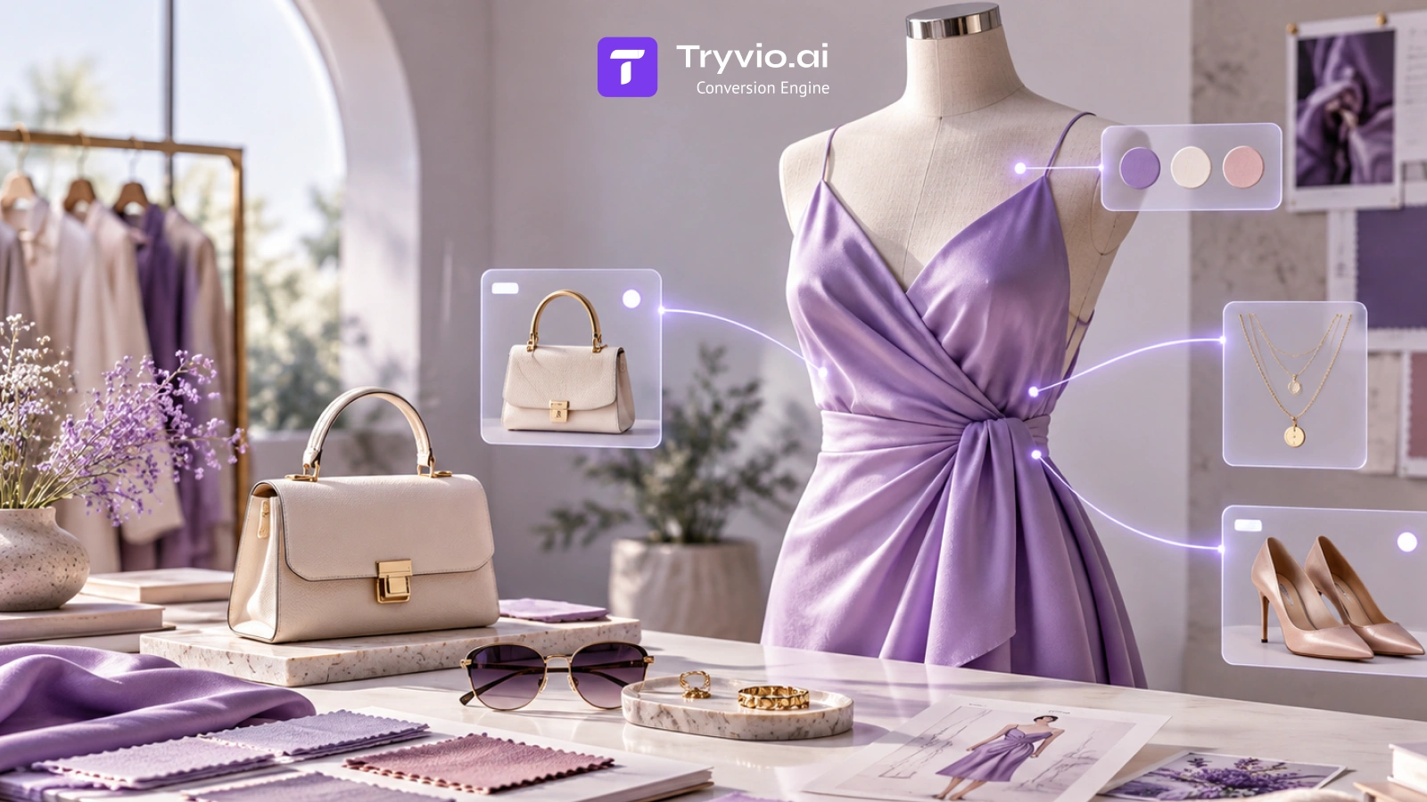 AI personalization in fashion ecommerce showing a personalized dress experience with matching accessories and product recommendations